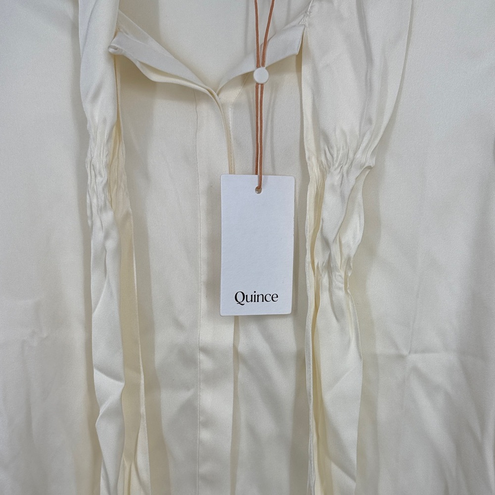 Quince Cream Tie-Neck Long Sleeve Blouse - Picture 3 of 8